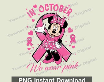 In October We Wear Pink Breast Cancer Png, Breast Cancer Png, Mouse Pink Ribbon Png, Breast Cancer Month Files