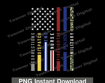Corrections Dispatcher Nurse Firefighter Police Military American Flag PNG, American Flag Png, Patriotic USA Sublimation Png