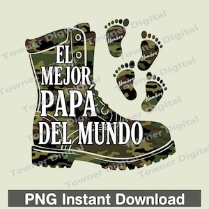 El Mejor Papa Del Mundo Camo Footprint Png, Spanish Papá Png, El Mejor Papa Png Sublimation, Dad And Kids Footprint Png