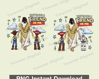 Tienes un amigo en mí PNG, imágenes prediseñadas de la historia de Jesús, dibujos animados cristianos PNG, diseño de amistad y fe, descarga para sublimación