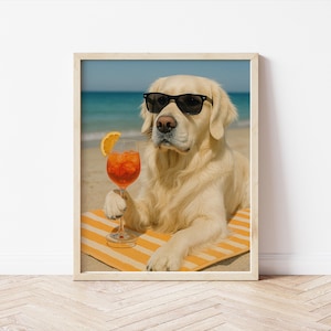 Custom Dog on the Beach Portrait, Summer Dog Portrait, Funny Pet Portrait Custom Dog Gifts, Pet Lover Gifts, Personalized Gifts Pet Owner