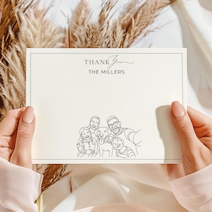Benutzerdefiniertes Dankeschön mit Familien-Haustierporträt-Line Art, personalisiertes Familienhinweiskarten-Set, personalisiertes Briefpapier, benutzerdefiniertes Briefpapier-Set SD12