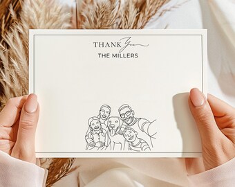 Custom Thank You with Family Pet Portrait Line Art, Personalized Family Note Card Set, Personalized Stationery, Custom Stationery Set SD12