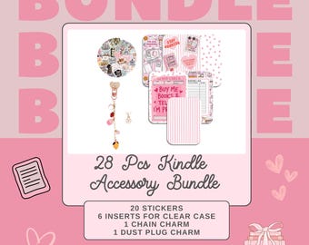 Kindle Accessory Bundle, Pink Charms, Stickers, E-reader Inserts