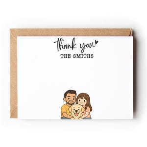 Benutzerdefinierte Danke mit Familie Haustier niedlichen Cartoon Kunst, personalisierte Grußkarte Set, personalisiertes Briefpapier, benutzerdefiniertes Briefpapier Set ZZ12