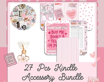 Pink Bookish Kindle Accessory Bundle, Inserts, Stickers, Charm