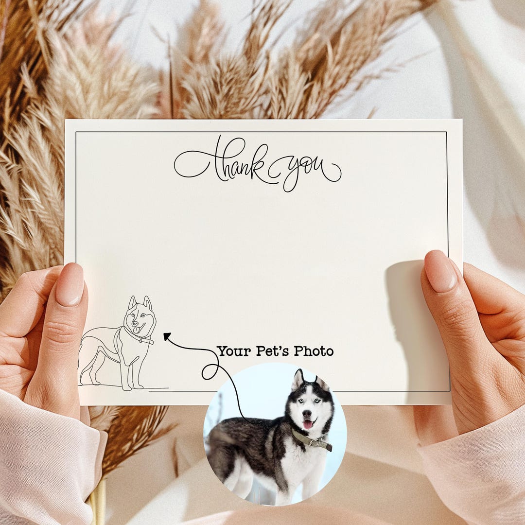 PRINTABLE Personalized Thank You Card With Pet Portrait Line Art ...