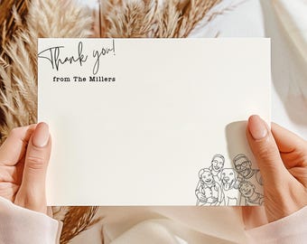 Custom Thank You with Family Pet Portrait Line Art, Personalized Family Note Card Set, Personalized Stationery, Custom Stationery Set AD12