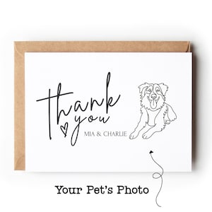 Portrait d'animal de compagnie mignon carte de remerciement personnalisée, papeterie personnalisée pour animal de compagnie, carte de chien dessin au trait personnalisé, cadeau pour animal de compagnie, cadeau chiot mignon