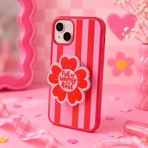 Full of Whimsy Phone Grip, 3M Adhesive Kindle Grip for Bookish, Kindle Holder, Pink Book Lover Gifts, E-reader Accessories, Kobo