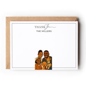 Benutzerdefinierte Danke mit Familie Haustier Illustration Kunst, personalisierte Grußkarte Set, personalisiertes Briefpapier, benutzerdefiniertes Briefpapier Set SD12