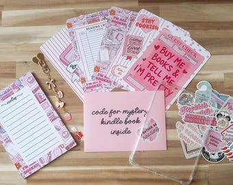 Pink Kindle Accessory Box, Book Lover Mystery Gift Set