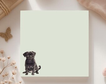 Notitieblok met zwarte mopshond, schattige mopshond-notitieblokjes, mopshondcadeaus, mopshondnotitieblok, cadeaus voor mopshondliefhebbers, cadeaus voor mopshondmoeders