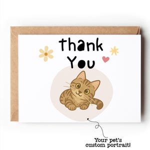 Tarjeta de agradecimiento personalizada con retrato artístico de mascota personalizado, papelería personalizada para mascotas, tarjeta personalizada para perro, regalo para mascota, regalo para gato