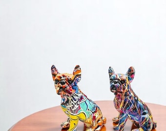Graffiti Französische Bulldogge Kunstharz-Skulptur: Urban Pop Art Decor