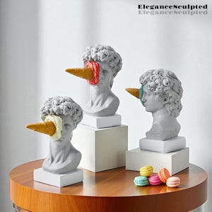 David Bust Ice Cream Statue | Funny Resin Sculpture | Modern Art Decor for Home Office | Unique Greek Head Figurine Gift for Him/Her