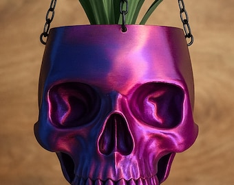 Skull Hanging Planter Pot, Gothic Skull Planter, Hanging Succulent Pot, Spooky Goth Decor, 3D Printed Plant Holder