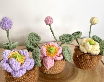 Handmade Crochet 3D Water Lily Pads Arrangement - Miniature Spring Decor in Small Crochet Vase - Perfect  Gift or Home Decoration for Easter