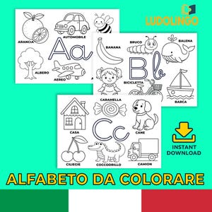 Alfabeto de colorir para crianças PDF – Lettere A-Z da stampare con disegni educativi