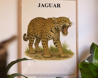 Pôster de onça-pintada – Arte de parede da vida selvagem, Ilustração de felino grande, Presente para amantes da natureza, Decoração de animais de safári, Arte de casa na selva, Vida selvagem