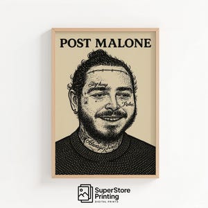 Post Malone Portait Sketch, Póster digital, Post Malone Fan Art.