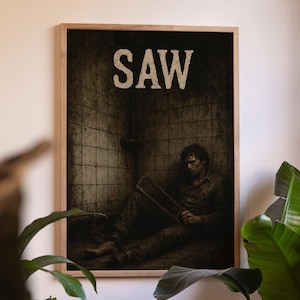 Saw Chained With a Hacksaw, Digital Print, Sketch, Horror Wall Art, Bear Trap. Jigsaw