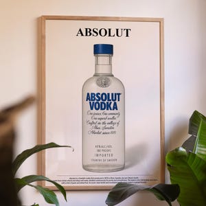 Absolut Vodka, Liquor Poster, Alcohol, Bar Poster, Digital Print, Vodka Wall Art. Bar Decoration.