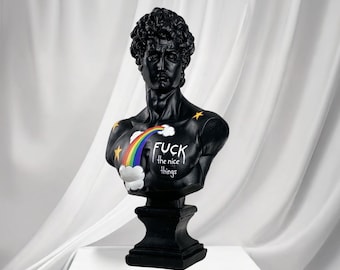 Handmade David Statue, Pop Art Sculpture, Roman Bust Statue, Pop Art Statue, Bust Shelf Decor, Modern Sculpture, Human Statue - Rebellion