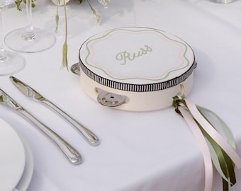 Personalised Tambourines | Custom Calligraphy, Wedding Favours, Unique Guest Keepsakes, Fun Wedding Decor, Hand drawing