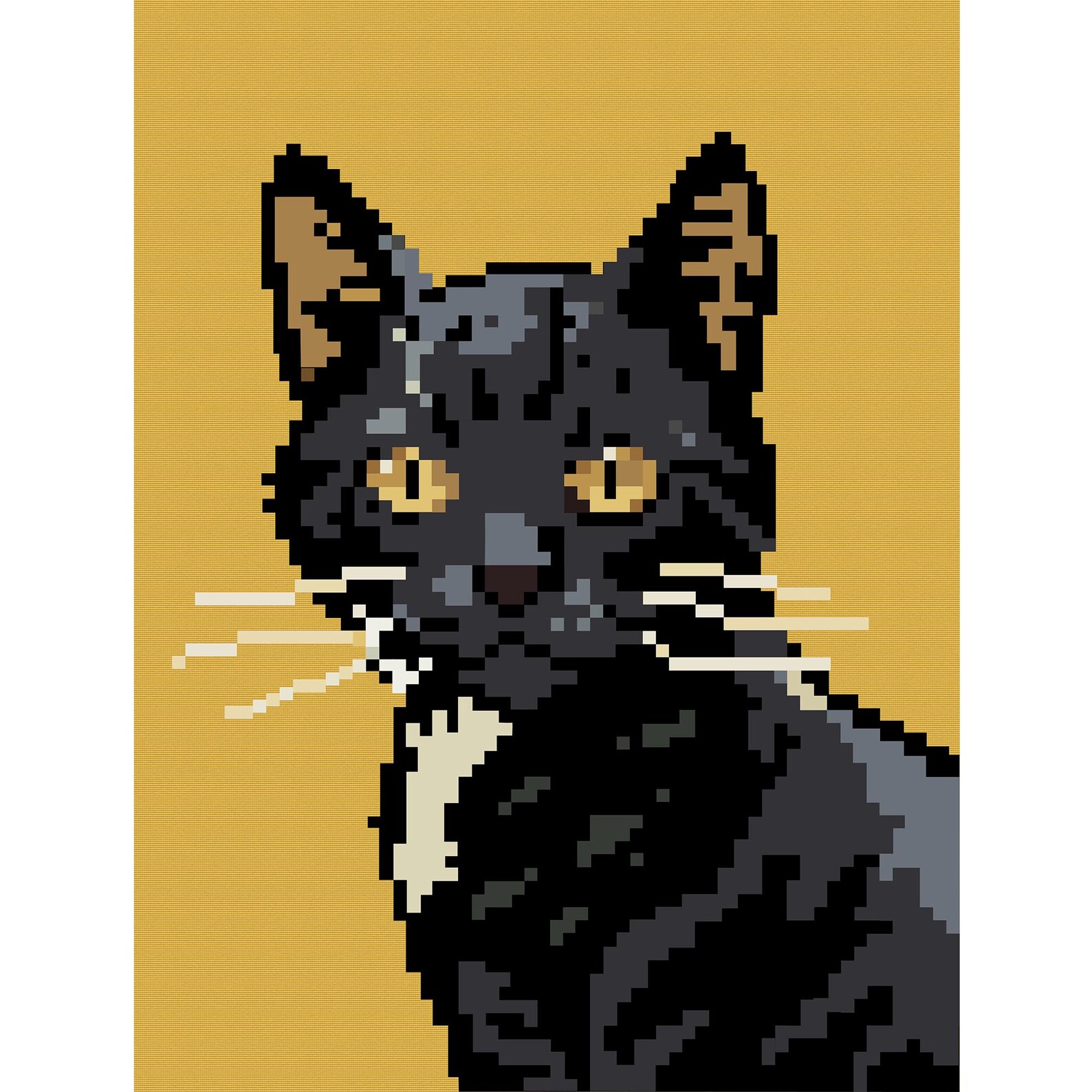 Pixel Art Cat Portrait – Retro 8-bit Style Cat Wall Art, Cute Tuxedo ...