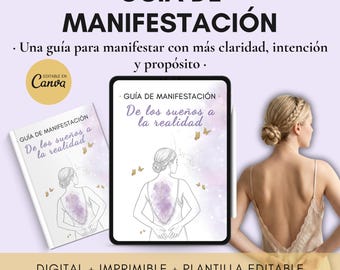 Guide de manifestation en espagnol. Livre numérique et imprimable. Loi de l'attraction et de l'abondance. Modèle Canva modifiable avec droits de revente et de modification.