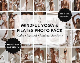 Photos de yoga et de pilates. Images de haute qualité avec droits de revente (PLR) et de modification (MRR) pour un usage commercial. Pack photos bien-être pour les réseaux sociaux et les sites web.