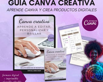 Guide Canva en espagnol avec droits de revente PLR/MRR. Ebook Canva pour la création de produits numériques. Guide pas à pas pour les entrepreneuses.