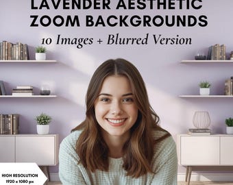 Arrière-plans Zoom minimalistes avec bibliothèque. Arrière-plans virtuels esthétiques lavande. Arrière-plan Zoom pour bureau à domicile (Téléchargement numérique)