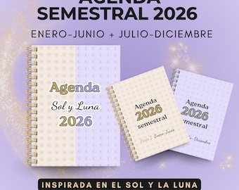 Agenda 2026 imprimable sur six mois en espagnol. Calendrier janvier-juin et juillet-décembre 2026. Agenda quotidien PDF A5 de plus de 400 pages.