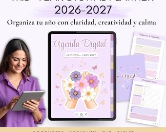 Agenda 2026-2027 en espagnol, Agenda numérique de mi-année 2026-2027 en espagnol, Agenda scolaire pour GoodNotes et Notability, Agenda pour iPad