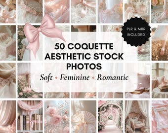 50 photos de stock esthétiques Coquette. PLR et MRR. Images à usage commercial (3840 x 4800 px, JPEG, 300 dpi). Contenu féminin rose pour Instagram.