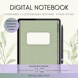 Digital Notebook, GoodNotes Notebook, Hyperlinked Notebook, Digital Notebook PDF, Student Notebook, Notebook with Tabs, Note Templates