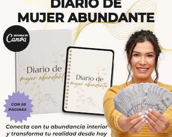Abundance Journal in Spanish with PLR-MRR resale rights, editable Canva template, money manifestation, gratitude, prosperity