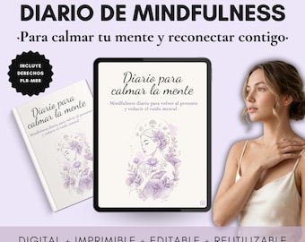 Journal de pleine conscience numérique et imprimable en espagnol. Journal de bien-être pour la réflexion quotidienne, le bien-être et l'écriture. Droits PLR-MRR inclus.