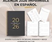Agenda imprimible 2026 en Español. Planificador 2026 en formato pdf. Planner semanal y mensual. Tamaño A4 y A5. Elegante y minimalista