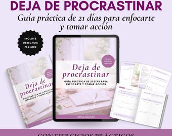 Deja la procrastinación atrás. Procrastination workbook 21 days, stop procrastinating, productivity planner printable, PLR-MRR