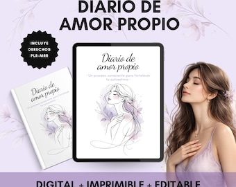 Self-love journal in Spanish. Journal for self-care, self-esteem, and emotional well-being with PLR and MRR resale rights.