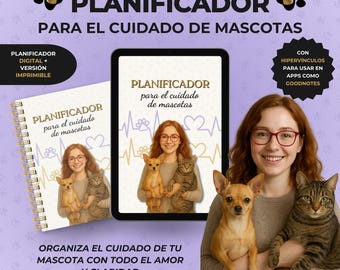 Agenda per animali domestici in spagnolo, agenda digitale e stampabile per la cura degli animali domestici, agenda per la cura degli animali domestici con diritti PLR e MRR