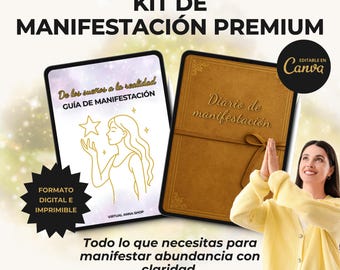 Manifestation kit in Spanish. Manifestation guide and journal editable in Canva with MRR-PLR resale rights. Law of Attraction