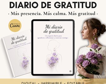 Journal de gratitude en espagnol. Journal de gratitude numérique et imprimable. Carnet de bien-être émotionnel avec droits de revente PLR-MRR.
