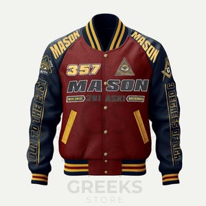 Masonic Varsity Jacket Custom Cowhide Leather Freemason Jacket