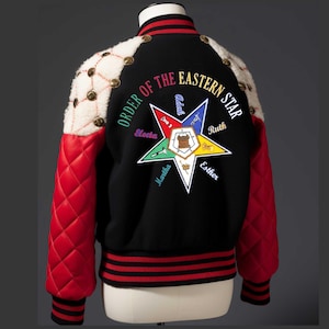 Order of the Eastern Star Varsity Jacket - Custom OES Masonic Jacket with Shearling and Quilted Leather - OES Masonic Gift