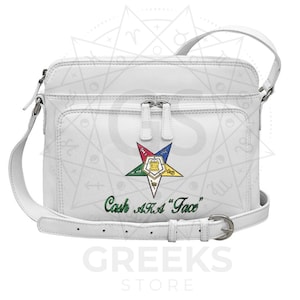 Personalized OES White Leather Crossbody Organizer Bag - Order of the Eastern Star Design