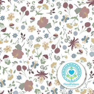 Pastel wild Floral Seamless Pattern. Magical Pastel Floral Digital Design. Whimsical Flower Meadow Seamless Pattern.